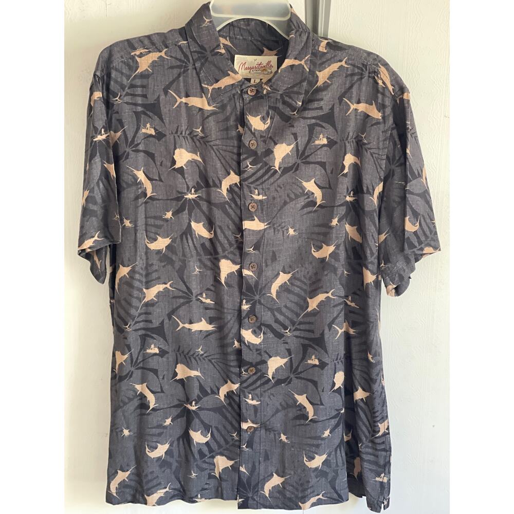 Margaritaville Large Black and Tan Dress shirt